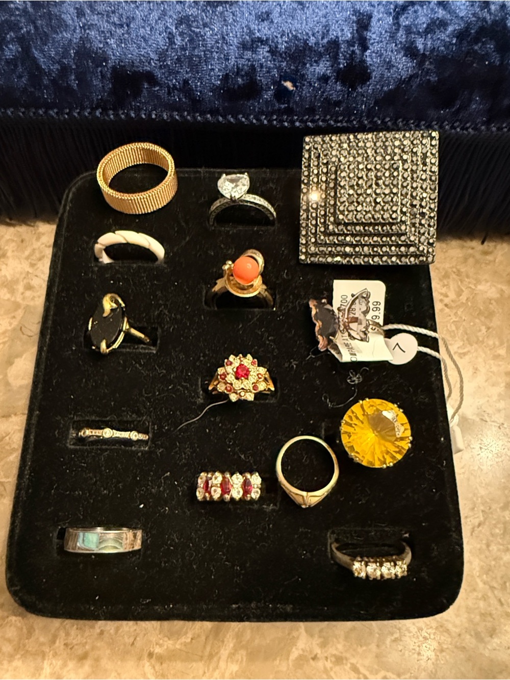 Vintage lot of 14 unique rings some of stones or marked from 60s to 90s